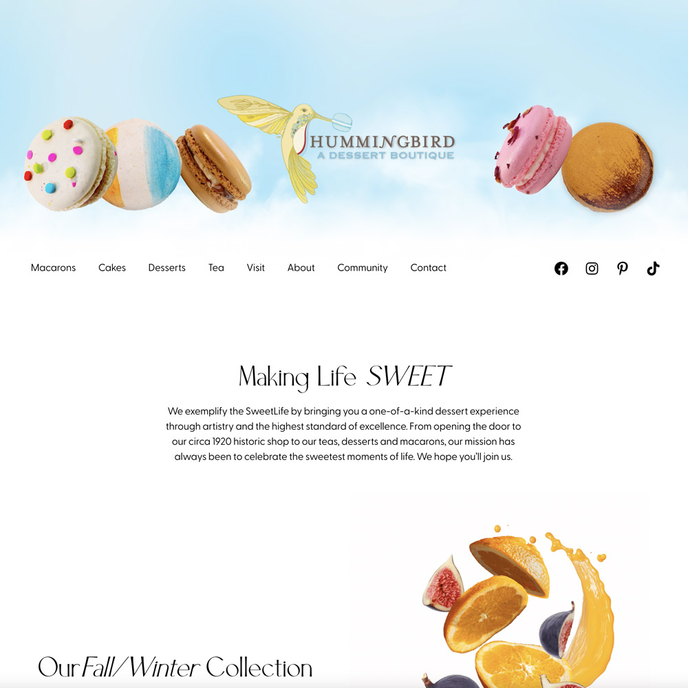 Hummingbird Dessert Boutique website