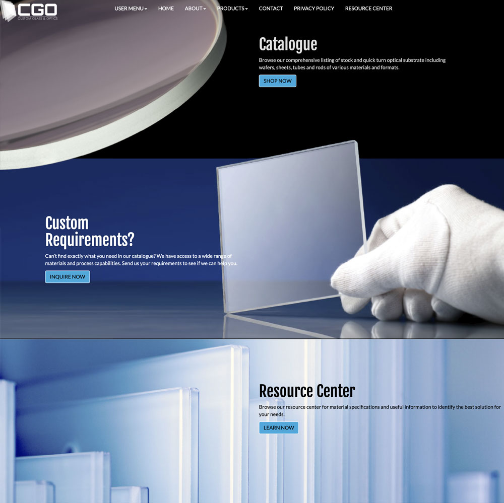 Custom Glass and Optics home page