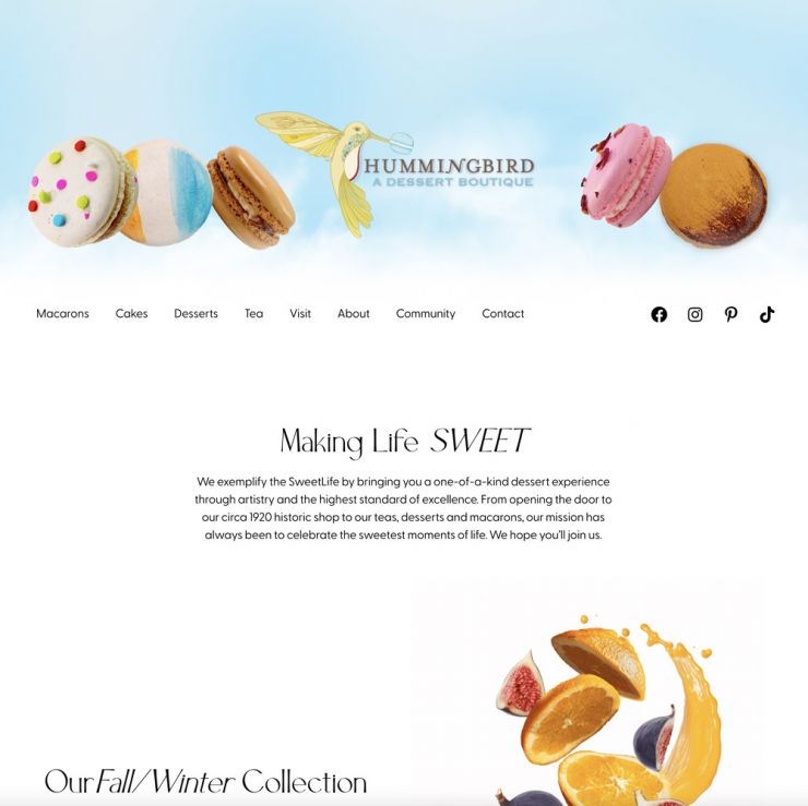 Hummingbird Dessert Boutique website