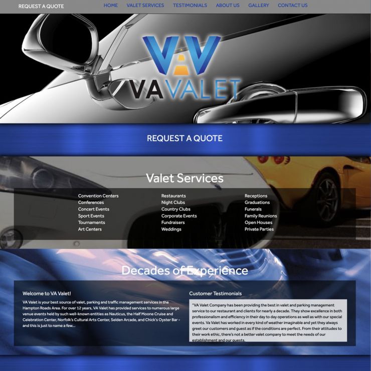 VA Valet home page