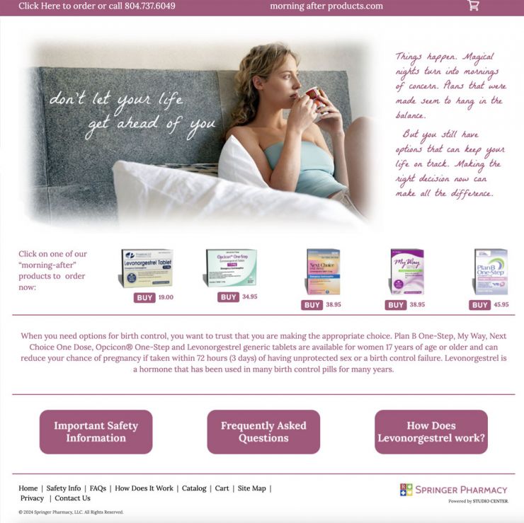 Morning After Products home page