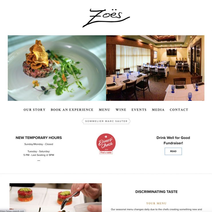 Zoe's Restaurant website